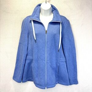 T By Talbots Zip Up Fleece Lined Jacket Womens Medium Blue Pockets Activewear